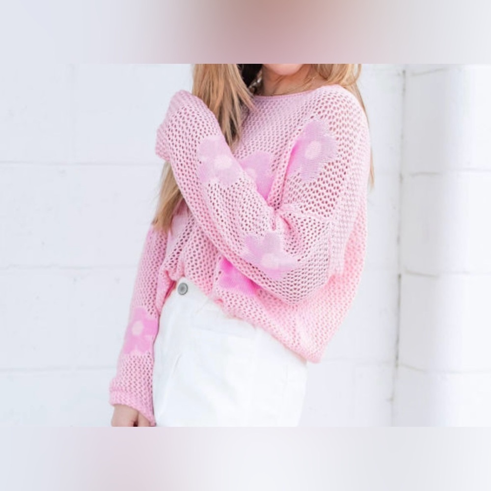 Pink Floral Knit Sweater